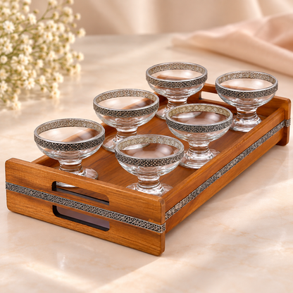 925 Silver Ice Cream Bowl & Tray Set – 6 Pcs