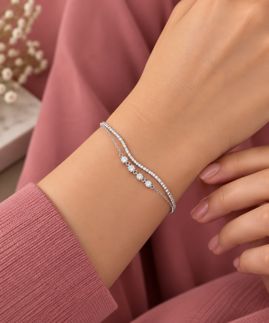 Double Layer Crystal Link Bracelet