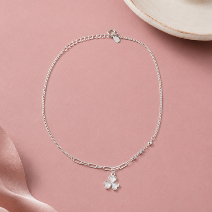 Lucky Bloom Charm Silver Anklet