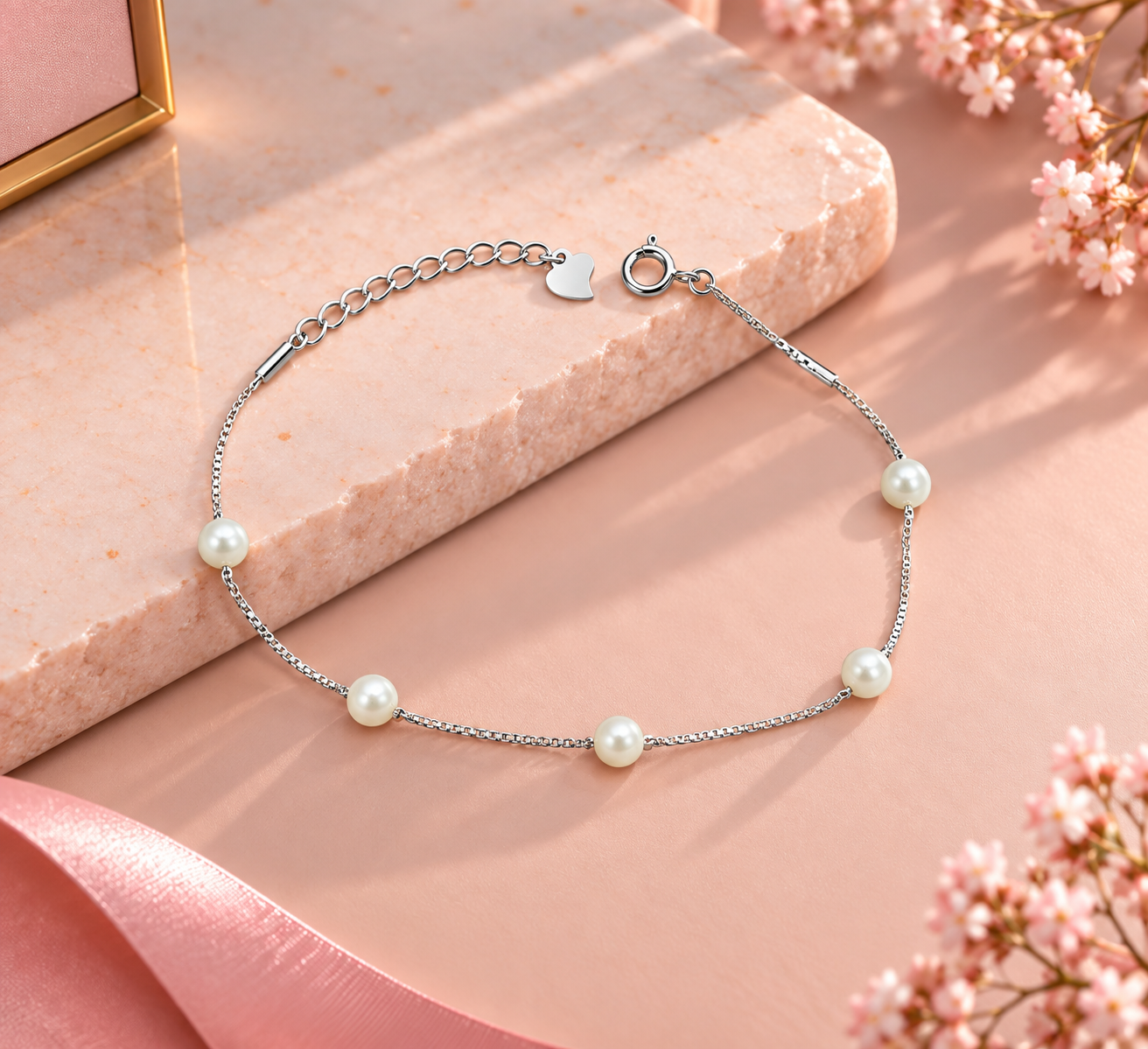 Pearl Drop Silver Bracelet