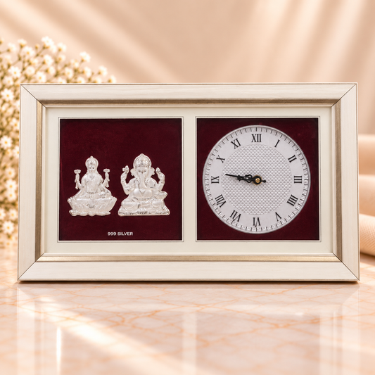 Premium 999 Silver Lakshmi Ganesh Wall Clock Frame