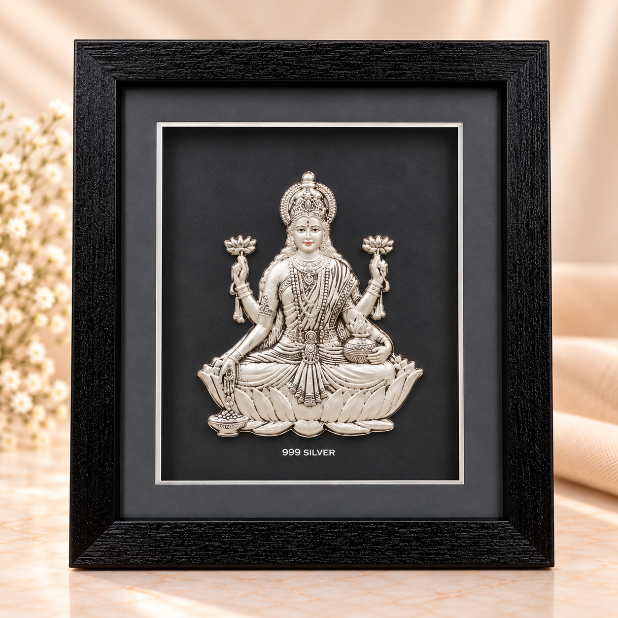 Divine 999 Silver Mahalaxmi Ji Premium Designer Frame