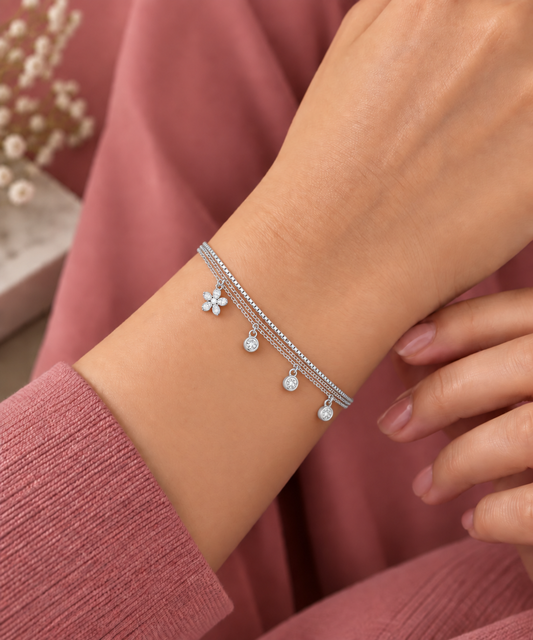Floral Charm Layered Bracelet