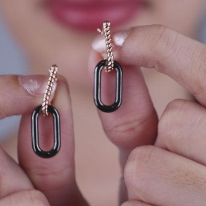 Dual Chain Charm Silver Rose  Earrings