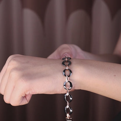 Black Ceramic & Rose Silver Bracelet