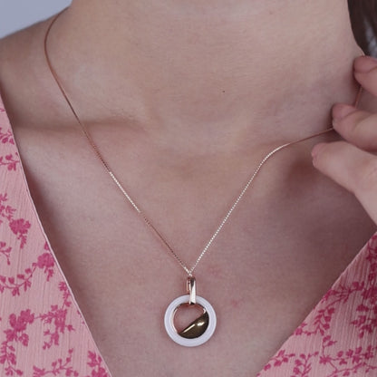 Rose Glow Half Round Silver Ceramic Pendant Set