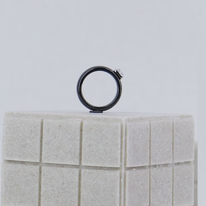 Sleek Silver Solitaire Ceramic Ring -- Modern Minimalist