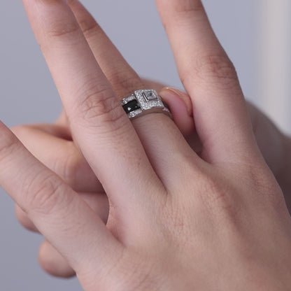 Trendy Silver Square Ceramic Ring