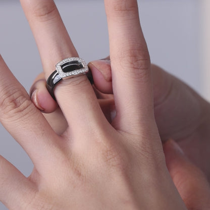 Silver Square Dimond Ceramic Ring