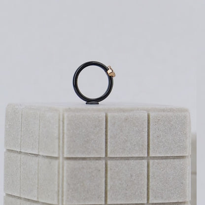 Silver Rose Square Ceramic Ring - Modern Minimalist Design
