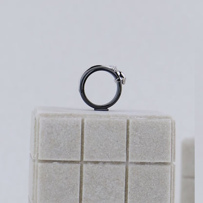 Silver Duck & Solitaire Ceramic Ring -- Cute & Elegant