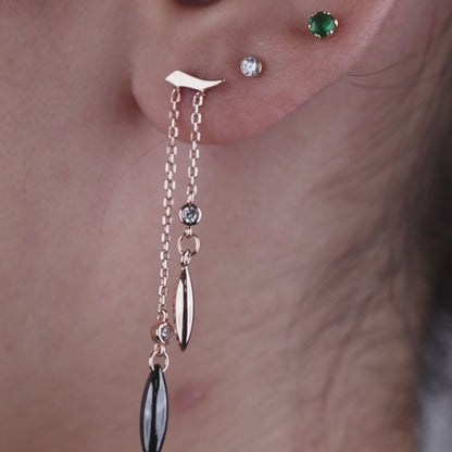 Dual Marquise Drop Rose Silver Earrings