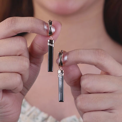 Black Velvet Bar Line Rose Earrings