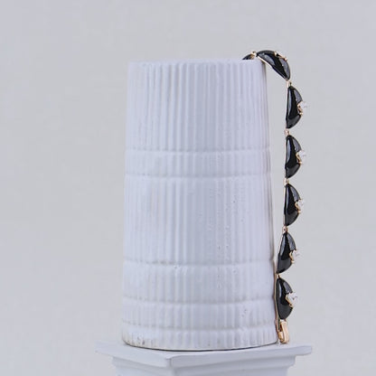 ELEGANT BLACK CAMEO SILVER ROSE BRACELETS -- CLASSIC VINTAGE CHARM