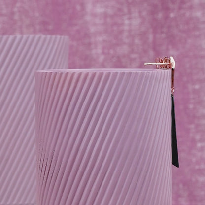 Origami Noir- Sleek Geometric Long Drop Rose Silver Earrings