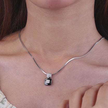 Square Spark Silver Ceramic Pendent Set