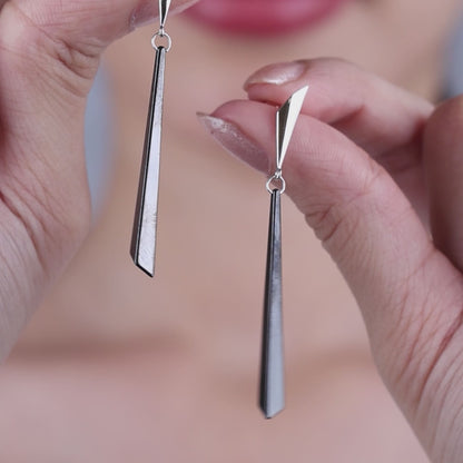 Origami Noir- Sleek Geometric Long Drop Silver Earrings