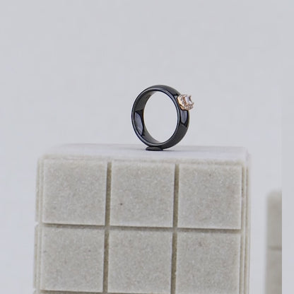 Minimalist Rose Silver Solitaire Ceramic Ring -- Everyday Elegance