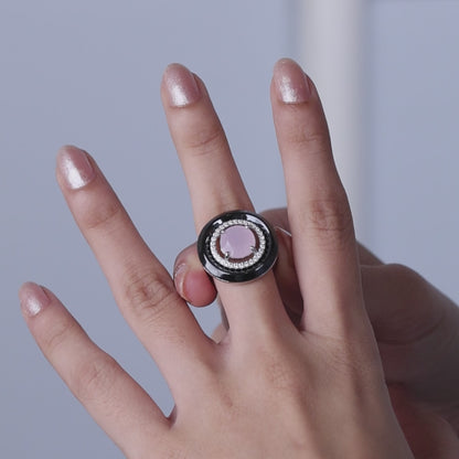 Ceramic Charm With Pink Glow Silver Set