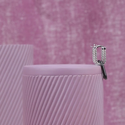 Dual Chain Charm Silver Earrings