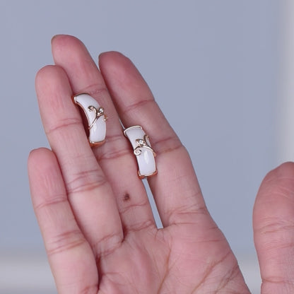 Elegant Leaf Charm White Rose Silver Set