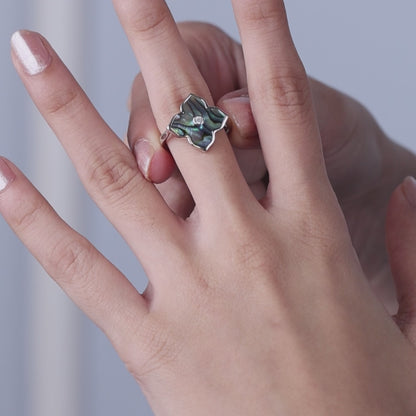 Silver Abalone Clover Ring & Earring Set