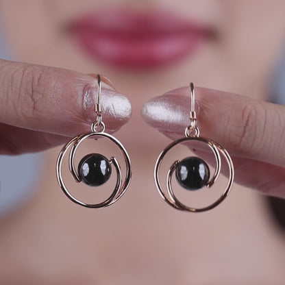 Noir Motion Ball Earrings- Modern 925 Silver Rose Design